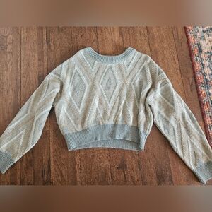 Sage Diamond Knit Sweater - Cream and Gray